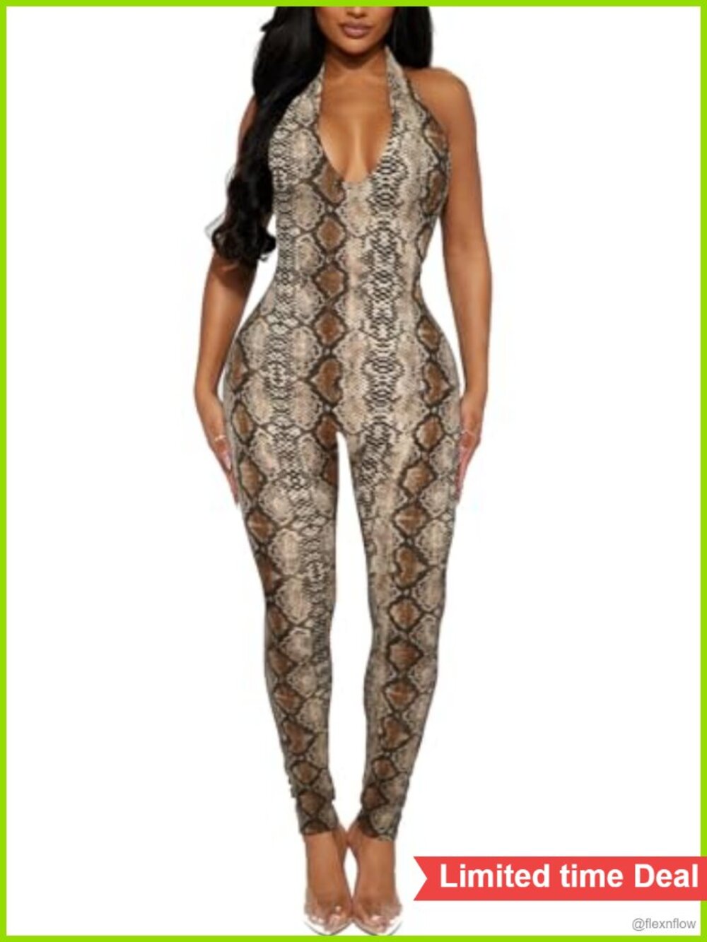 Women's Halter Bodycon Jumpsuit One Piece Backless Animal Print Summer